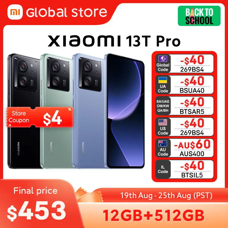 

Xiaomi 13T Pro Global Version 6.67" 144Hz AMOLED Display 5G 50MP Leica Camera 5000mAh Battery 120W HyperCharge IP68 Waterproof