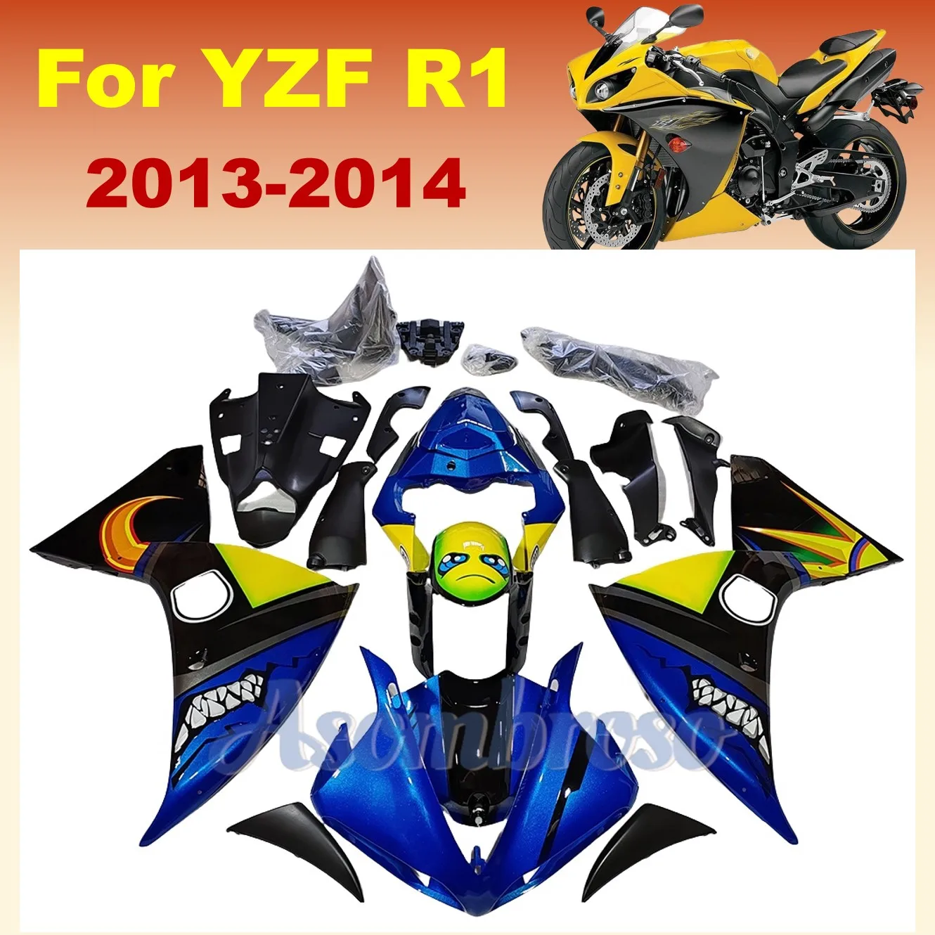 For YZF R1 09-14 New ABS Plastic Shell Fairing kit YZF1 2009 2010 2011 2012 2013 2014 Shark Stickers Moto Racing Bodywork Set