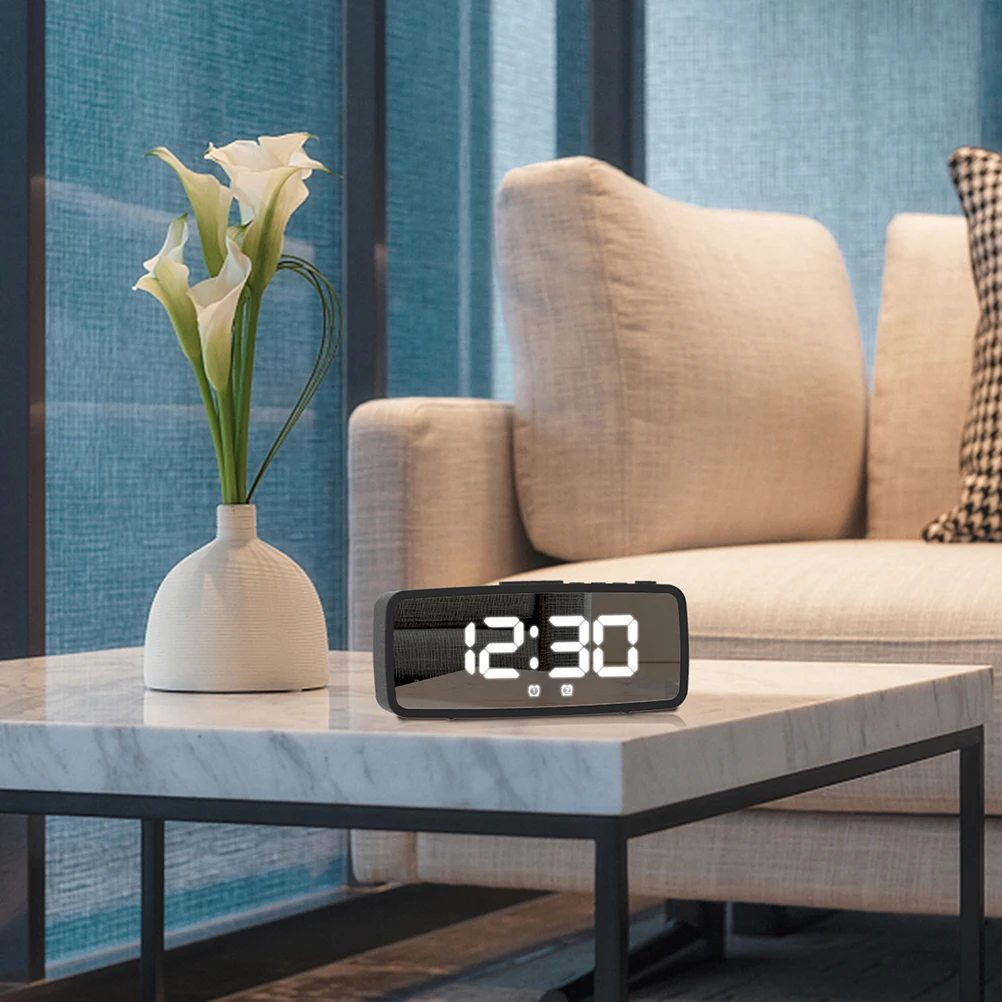 

Electronic Alarm Clock LED Mirror Surface for Bedroom Kids Room Simple Multi Purpose ABS Moisture Proof Clear Easy Clean