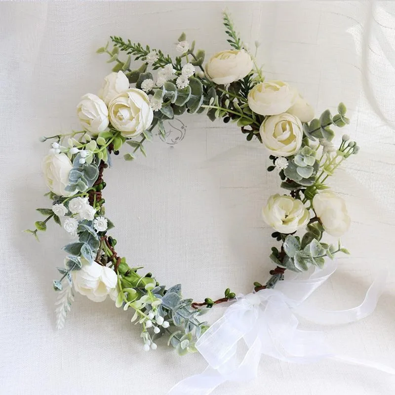 Fashion Women Lady Girls Wedding White Flower Wreath Tiara Headband Floral Garlands Hairband Hair Accessories Bride Hair Jewelry