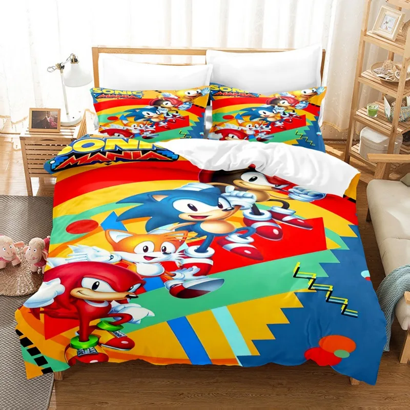 Set di biancheria da letto Sonic con federa per uso domestico Anime Harajuku stampa 3D Cosplay tessili per la casa biancheria da letto King Size