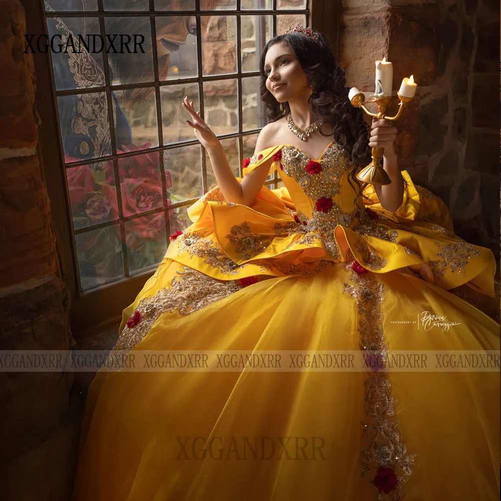 Customized Yellow Princess Quinceanera Dresses 2025 Cosplay Beauty and the Beast Luxury Birthday Vestidos De 15 Anos Quinceañera