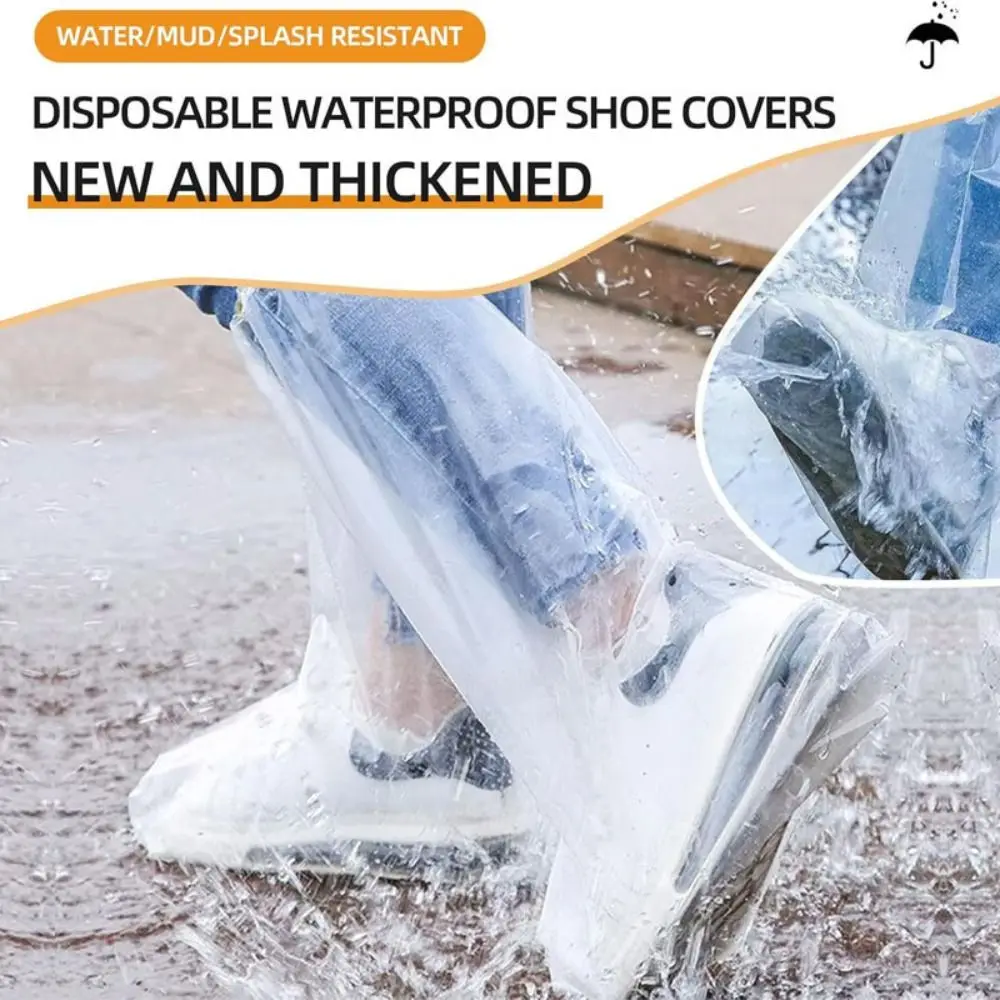 10Pcs Durable Waterproof Rain Shoes Cover Transparent Thickened Disposable Shoe Cover Non-slip Wear-resistant Foot Cover Outdoor