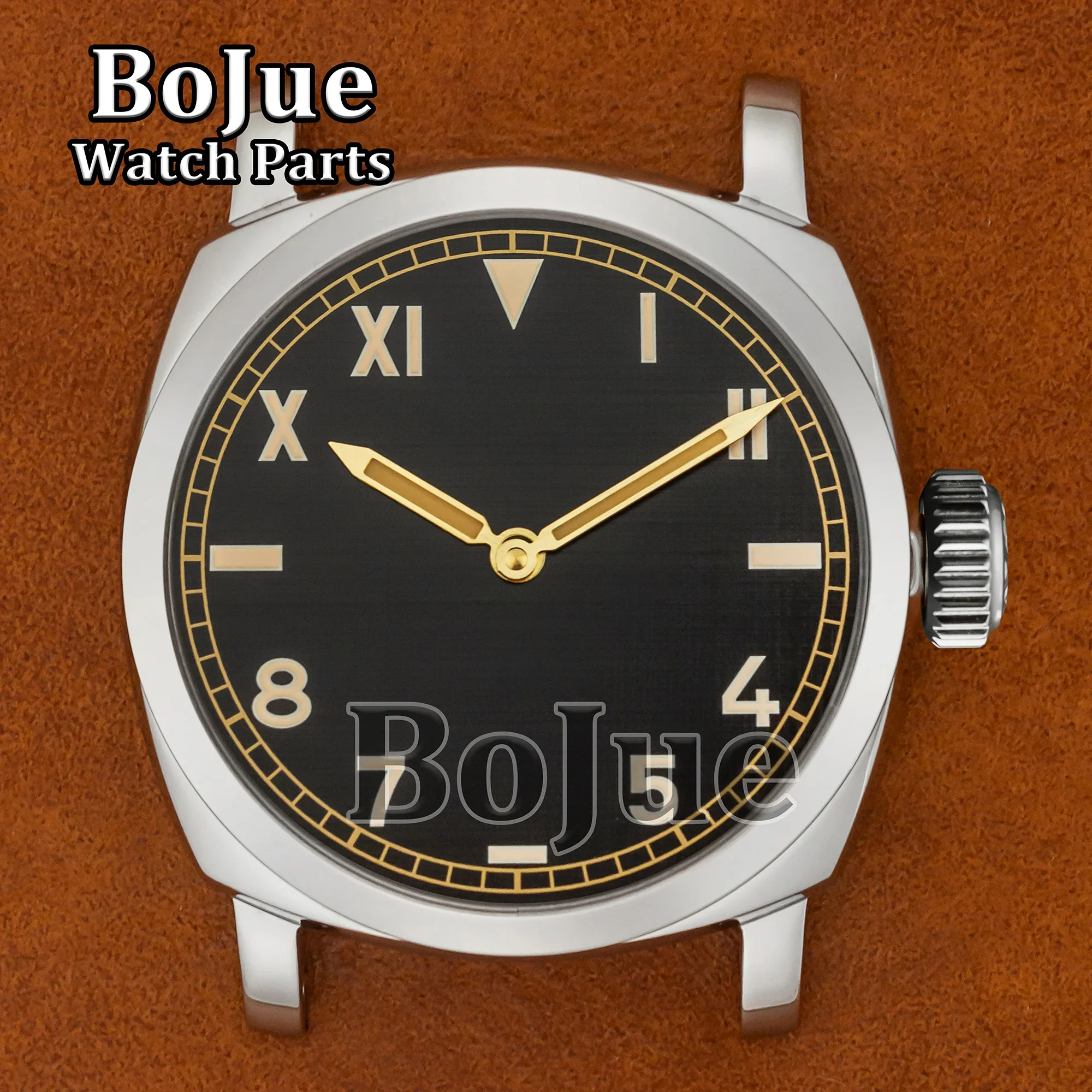 47mm Watch Case Dial Hands Leather Strap 100m Waterproof Vintage Case for Pam 6154 ETA6497/6498 ST3600 Movement Watch MOD Parts