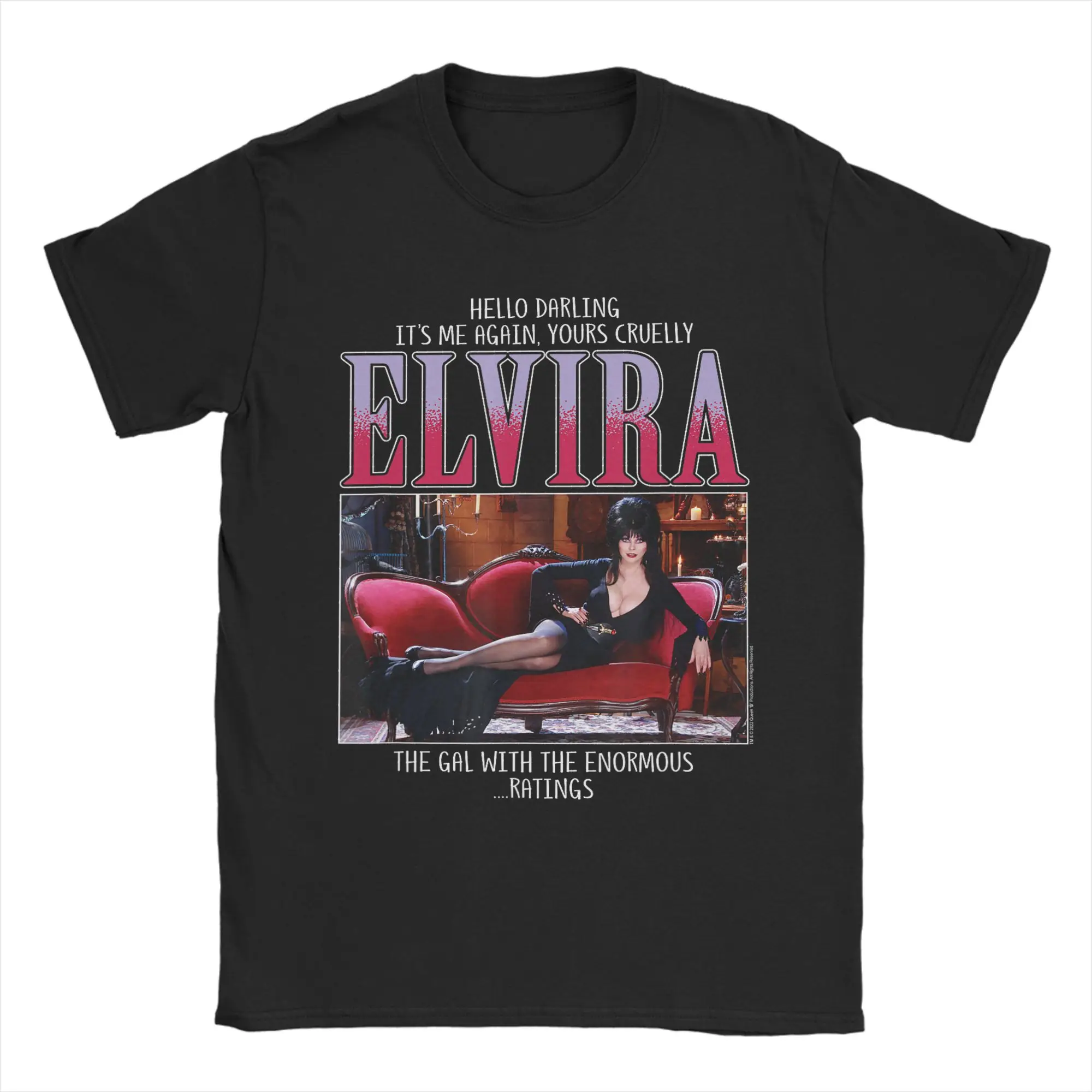 Elvira Mistress of The Dark Enormous Ratings T Shirt  100% Cotton Clothing Vintage Short Sleeve Crewneck Tees Classic T-Shirts