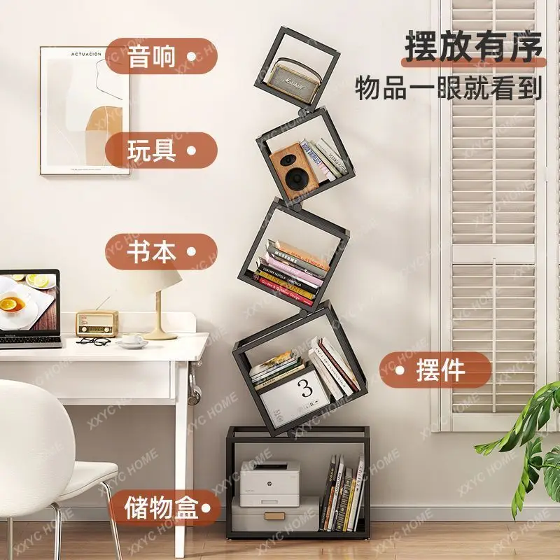 A sale Shaped corner vertical creative iron art bookshelf floor decorative storage shelf bookcase living room storage rack