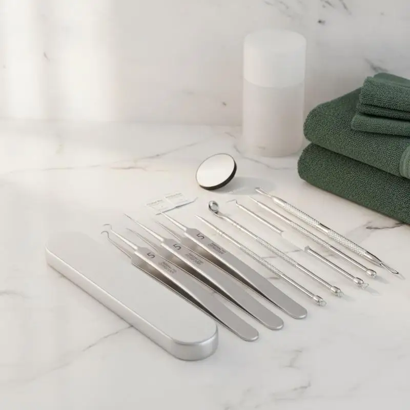 Acne Blackhead Remover Tweezer Set Rust-proof Stainless Steel Clip for Home Daily Facial Pore Care Use