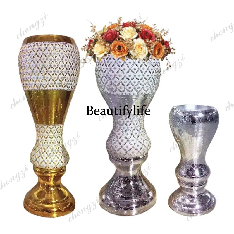 A95 European simple bead sticker glass floor vase living room home insert simulated flower decorative flower device