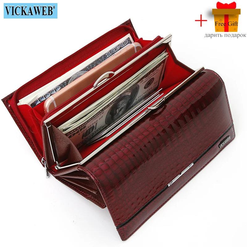 Darmowy prezent skórzany portfel damski Patchwork wielofunkcyjny gruby sprzęgło Big Hasp torebki damskie damskie etui na karty Zipper Phone Bag
