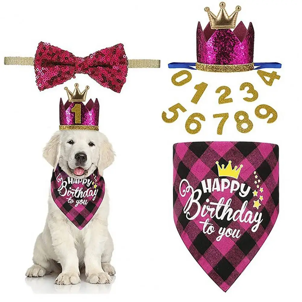 

1 Set Pet Birthday Costume Dog Birthday Bandana Glitter Hat Age Numbers Sparkly Sequined Bow Tie Puppy Birthday Party Supplies f