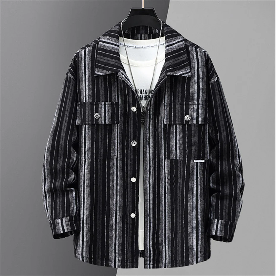 Vintage Stripe Jacket Men 11XL 10XL Plus Size Cargo Jacket Coat Spring Autumn Stripe Jackets Male Big Size Outerwear
