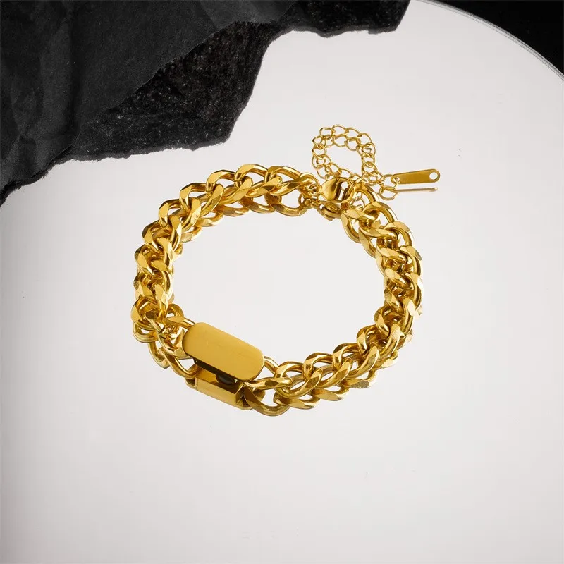 ANENJERY 316L Stainless Thick Chain Smooth Rectangle Bracelet For Women Men Simple Hip Pop Bracelet Jewelry Accssory