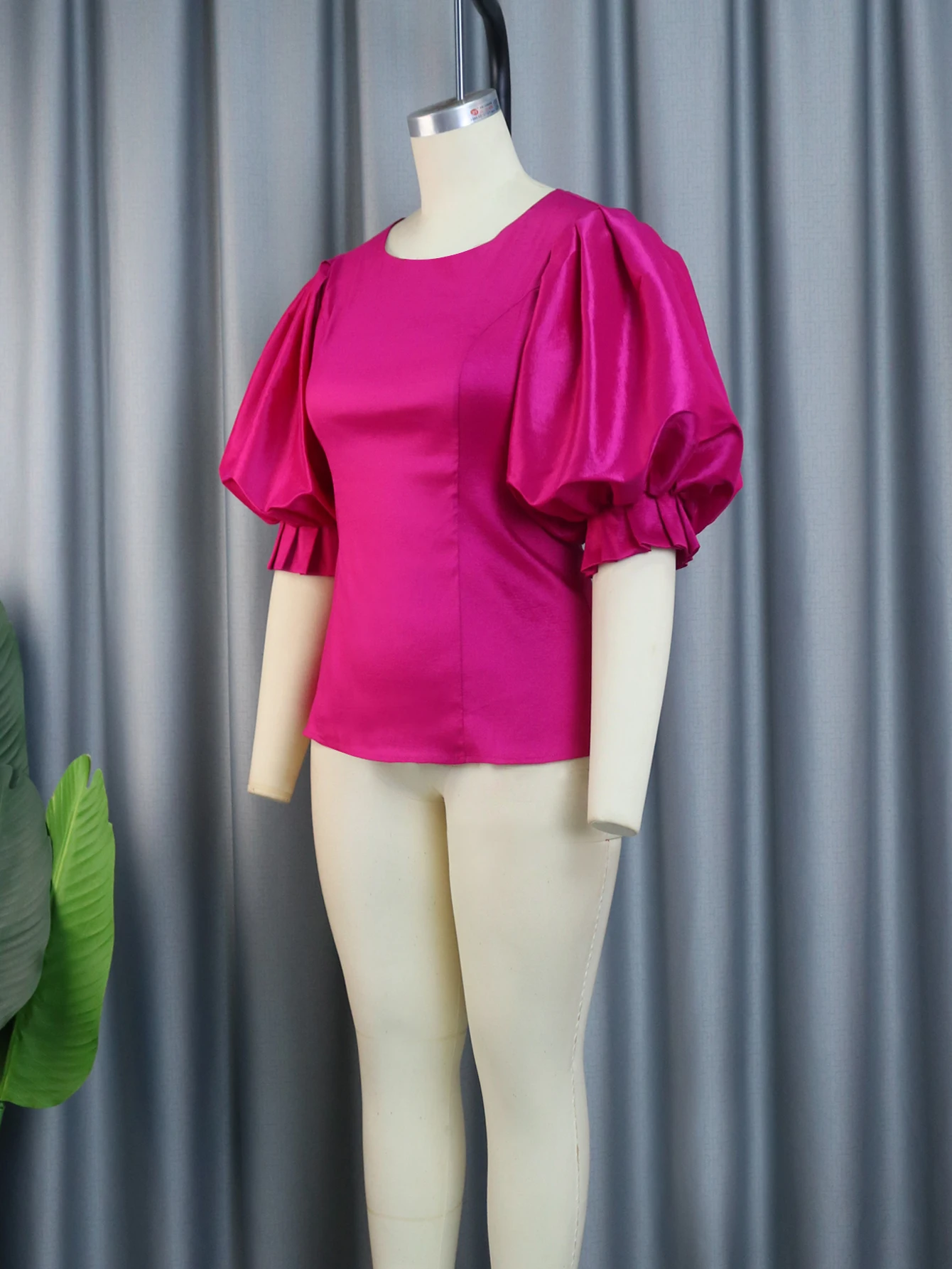 Cute Pink Blouse Tops for Women Summer Shiny Ruffles Lantern Sleeve Sweet Large Size Shirt Elegant Office Wear Trendy Clothes