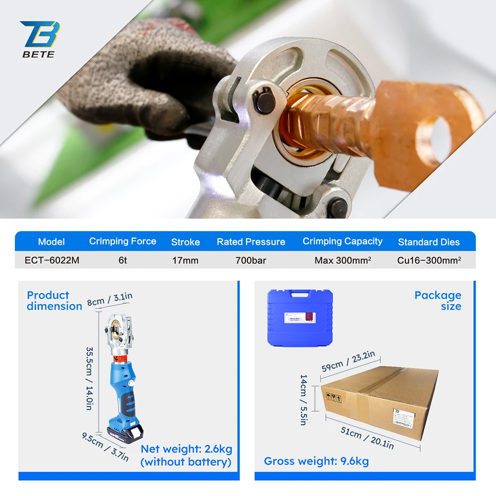 ECT-6022M มินิสไตล์อัจฉริยะแบตเตอรี่ไฮดรอลิก CABLE LUG CRIMPING เครื่องมือ