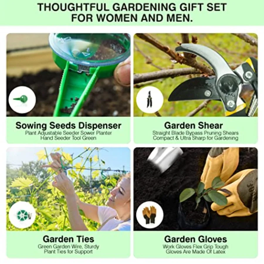 Zestaw narzędzi ogrodowych Premium ze stali nierdzewnej z solidnymi rączkami z drewna bukowego Kompletny zestaw narzędzi ogrodniczych, w tym grabie