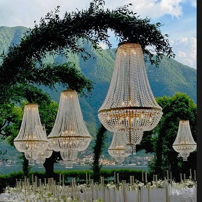 

6PCS Luxury Semicirle Arch Flower Rack For Aisle Walkway Centerpieces Ceiling Crystal Pendant Backdrop Hanging Props