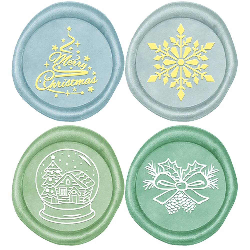 Wax Seal Stamps Merry Christmas Snowflake Cabin Snow Ball Bow-knot Ornament 25mm Removable Brass Head for DIY Invitation Cards
