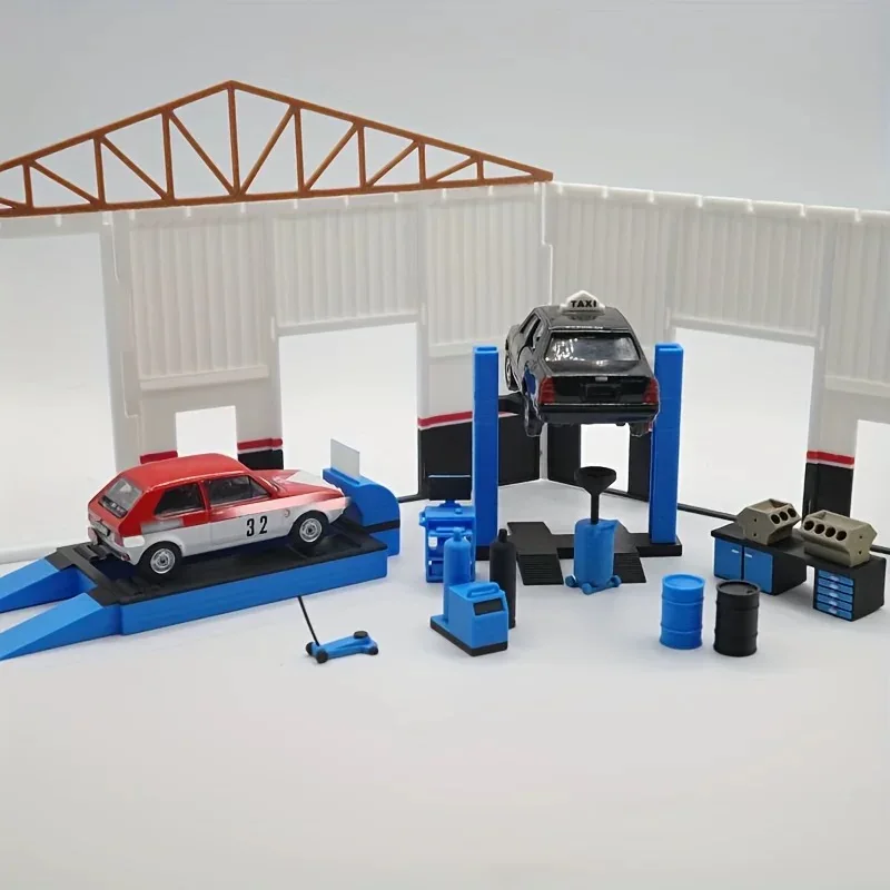 1: 87/1:64/1:43 Three Proportion Set Blue and Black Miniature Repair Shop Full Scene Static Model