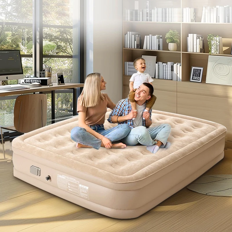 PVC Interior Air Mattress Outdoor Sleeping Double Height Inflatable Mattress Portable Built-in Pump Thicken Mat for Home Camping