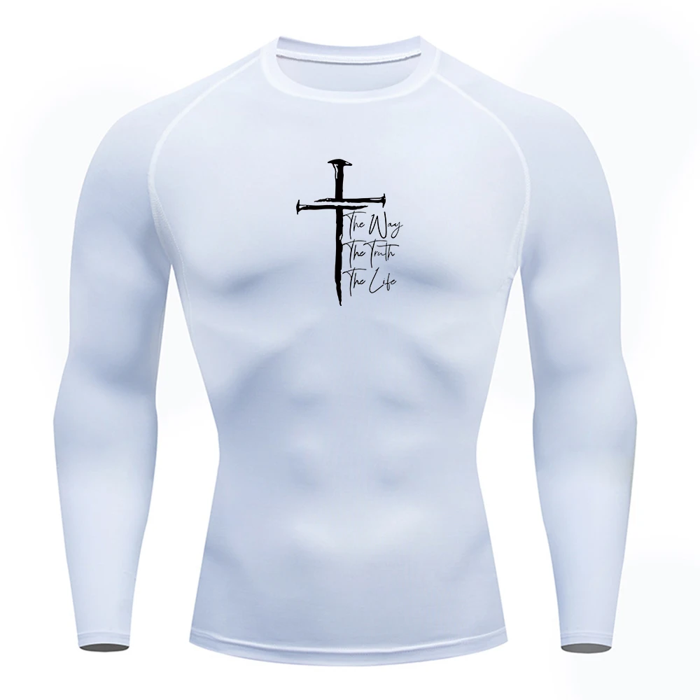Men's Retro Cross Print Compression T-Shirt High Elasticity Breathable Outdoor Fitness Training Long Sleeve Running Cycling Top