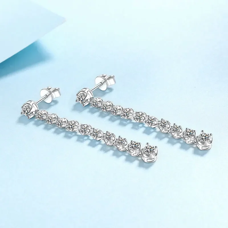 

Pt950 Platinum Tassel Long Earring, 1.18 Carat Moissanite Diamond Drop Earrings for Lady Temperament Personality Wedding Jewelry
