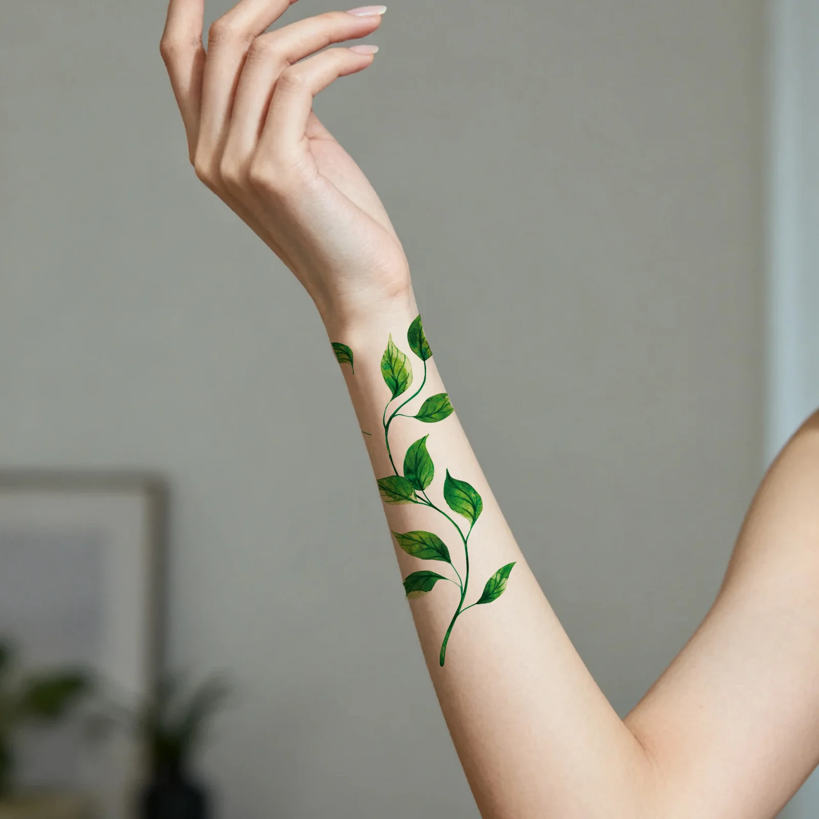 1 Sheet Green Leaves Tattoo Waterproof Sweat Disposable Tattoo Sticker Flowerbow Temporary Tattoo Sticker