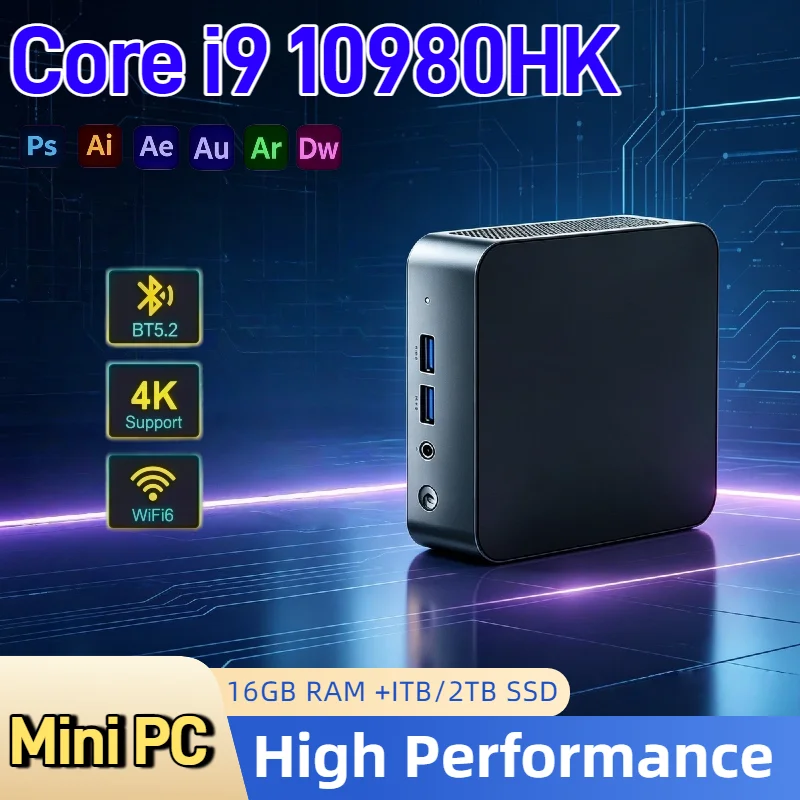 미니 PC 인텔 코어 i9 10980HK 8코어 16스레드 16GB 램 1TB 2TB SSD WIFI6 BT5.2 HD 4K 게이밍 사무용 학습용 프로 유닛