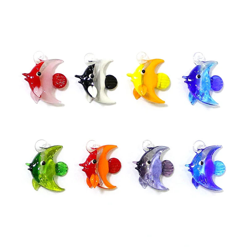 8pcs Custom Cute Mini Glass Fish Pendant Aquarium Sea Animal Series Ornaments DIY Women Fashion Charm Jewelry Making Accessories