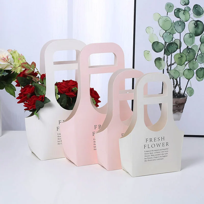 Portable Foldable Flower Box Waterproof Paper Packing Bag Florist Fresh Flower Carrier Bag Handmade Bouquet Basket Wedding Gift