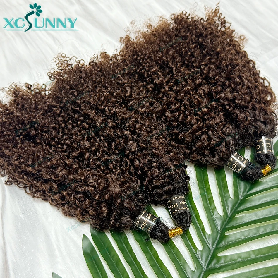 ريشة الكروشيه الشعر البشري الأفرو غريب مجعد أومبير 1b 4 الكروشيه وصلات شعر بشري قبل فصل Knotless لضفائر بوهو