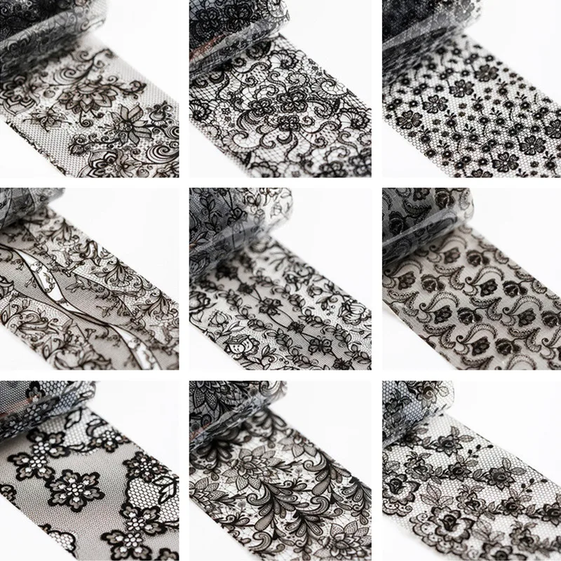 

100m/roll Lace Nail Foils for Nails Transfer Paper White Black Lace Manicure Set Flower Wraps DIY Elegance Nail Decorations