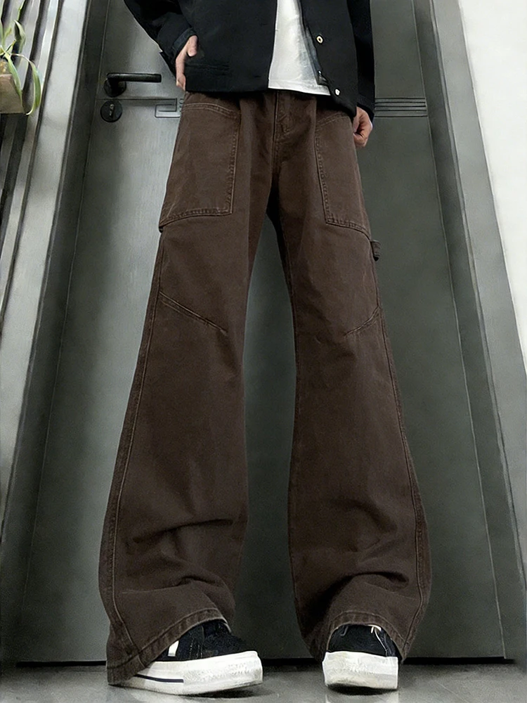 

American Sle Slim Fit Straight Leg Fce Lined Men's Jeans Autumn Winter Brown Coffee Color Low Waist Classic Waed Denim