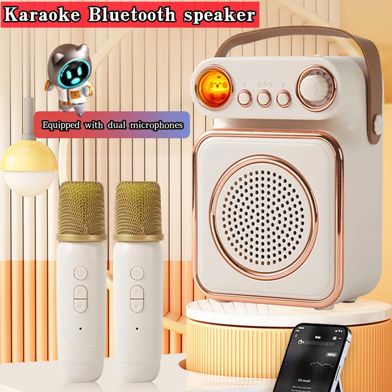 

Outdoor Portable Mini Bluetooth Speaker with Microphone Retro Music Center Karaoke Integrated Audio Children's Sound System AUX