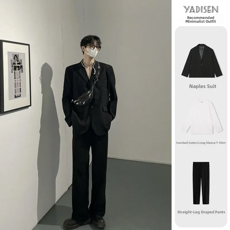 

Black Notched Lapel Suit Jacket Men's High-End Stylish Three-Piece Set Naples Padded Shoulder Western Wear Casual Spring Outfit