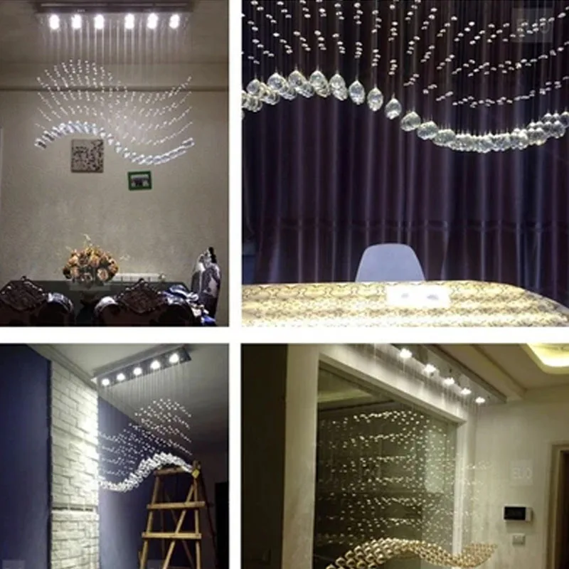 Modern Lamp Luxury Restaurant Dining Room k9 Crystal Chandelier Bed Curtain Partition Rectangular Shop High-end Pendant Light