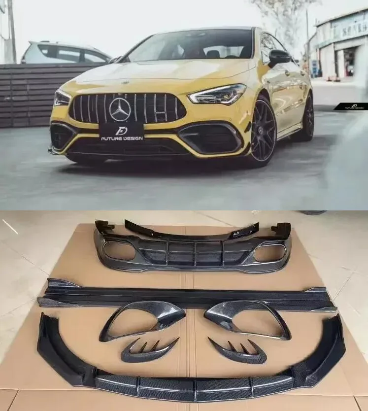 

Real Carbon Fiber Front Bumper Lip Rear Diffuser Spoiler Side Skirt Exhaust Body Kit For Benz W118 CLA45 AMG 2021 2022 2023