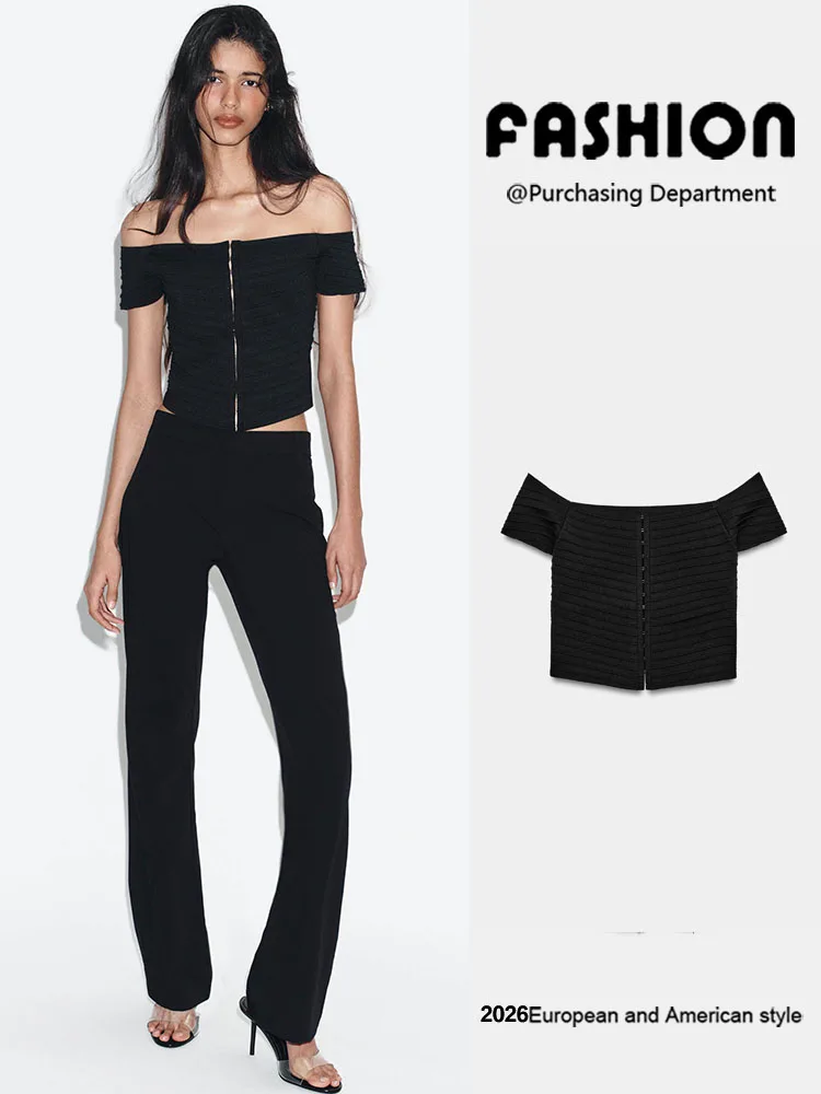 

Fashionable Knitted Slim Fit Shoulder Bared Women's Top Sexy Trendy Versatile Summer New Arrival Chinese Style Stage Costume