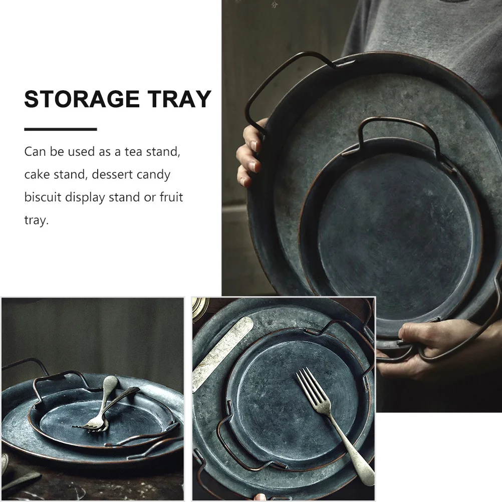 

1Pcs Storage Tray Silver Iron Decorative Plate Multi Purpose Serving Tray for Kitchen Dining Room Party Wedding Decoration