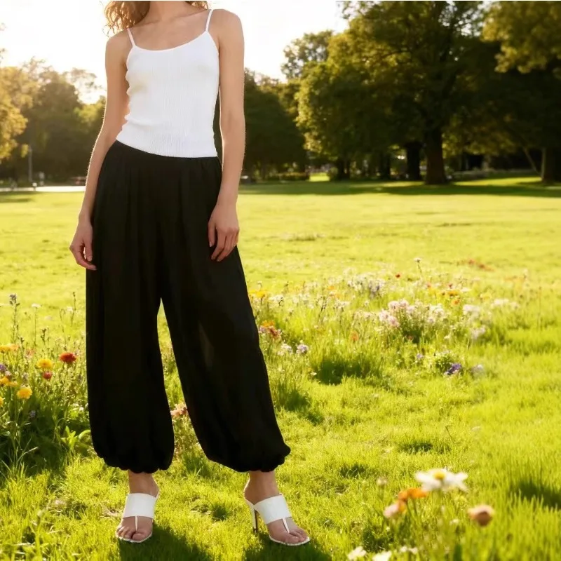 Women's spring and autumn new 2026 chiffon bloomers dark loose and thin casual leggings