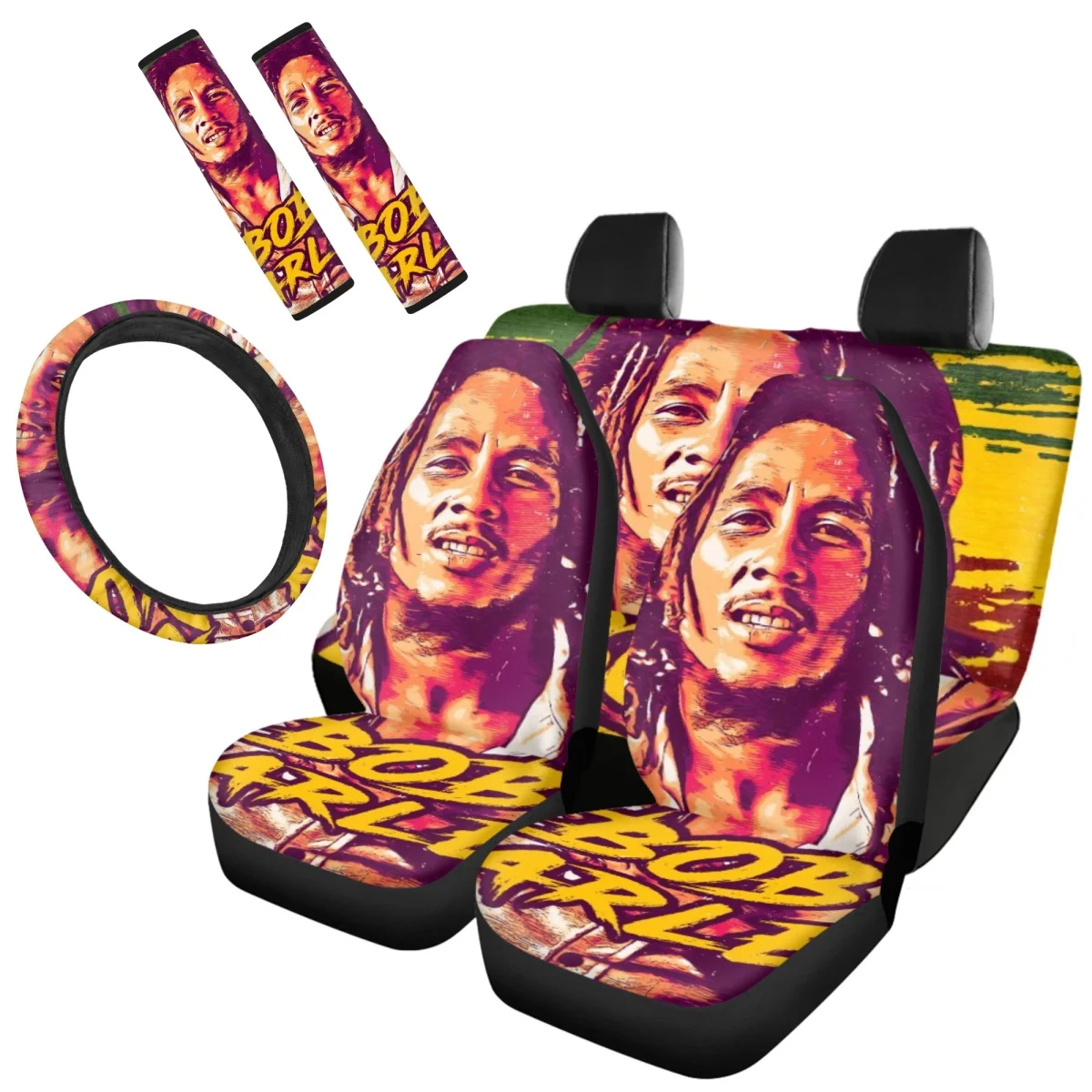 

Auto Seat Protector Bob Marley Reggae Rasta 3D Print Car Accessories Anti-dirt Washable Seatbelt Steering Wheel Covers Hot Sales