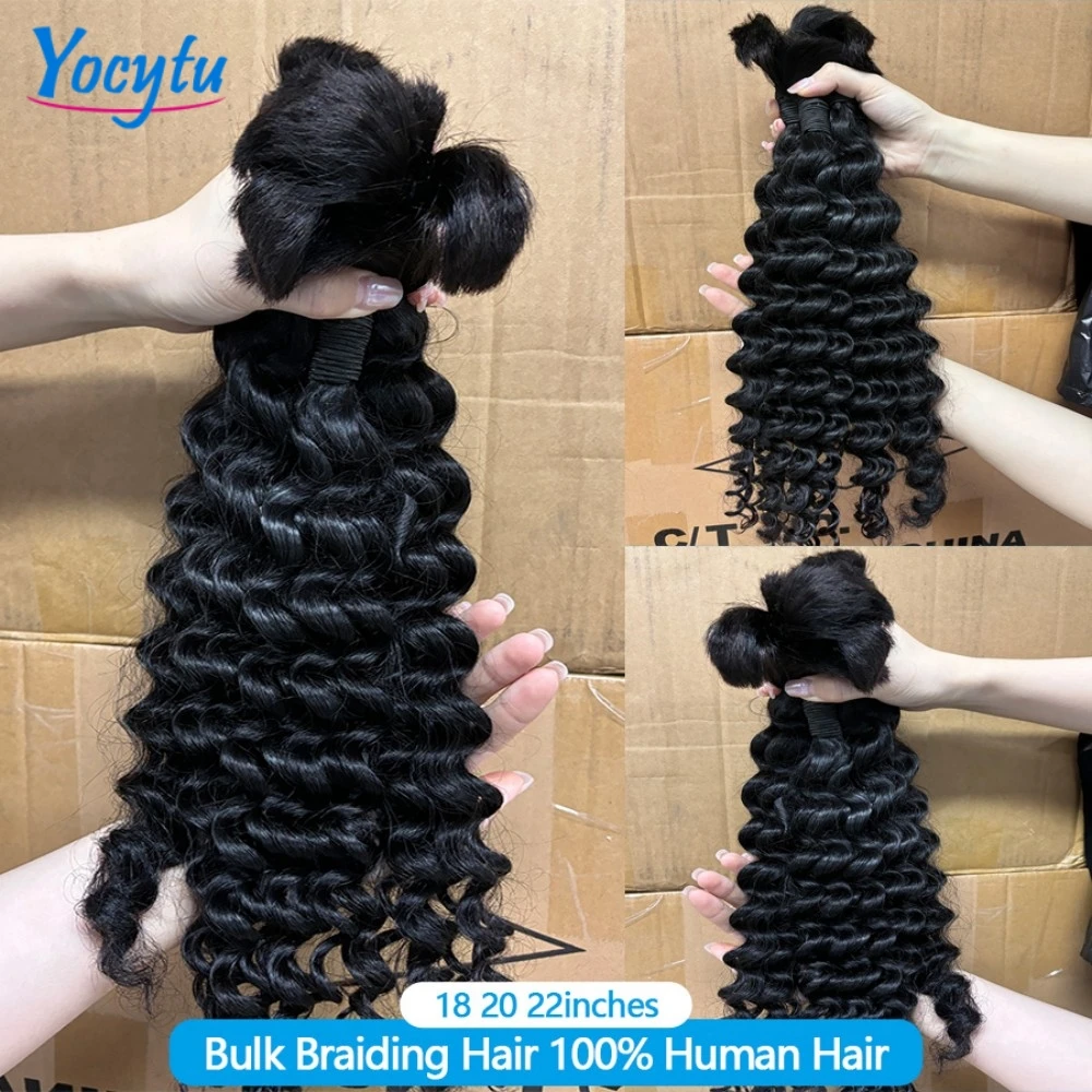 شعر بشري مموج عميق للتضفير 22 22 22 تجديل بالجملة 100% شعر بشري بدون لحمة لتضفير الشعر الرطب والمموج