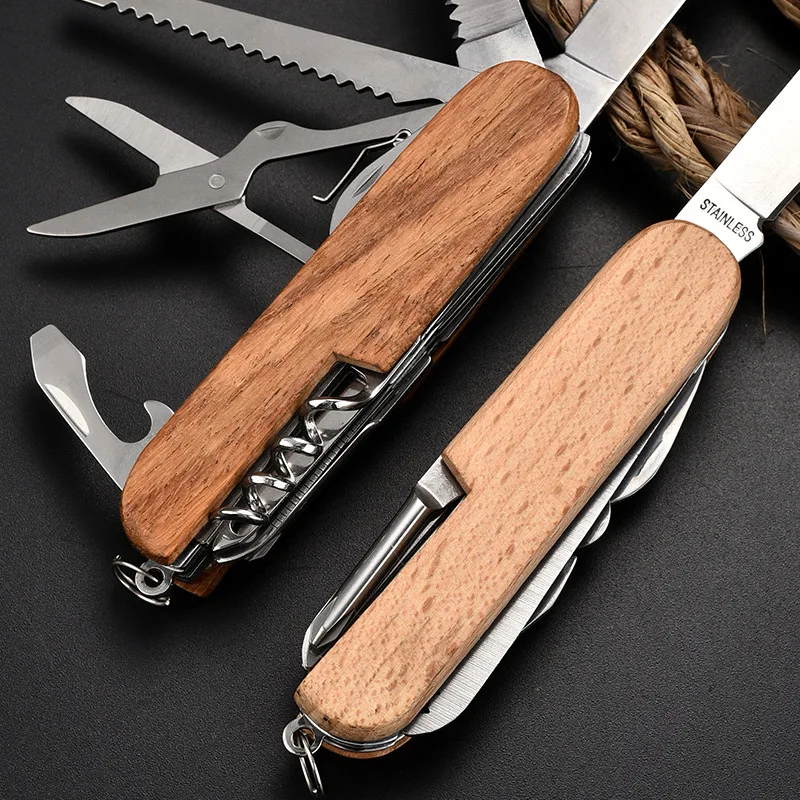 Custom LOGO Wooden Multi Functional Tool Wine Opener Laser Engrave DIY Rosewood Log Wood Knife Handle Personalized Festival Gift