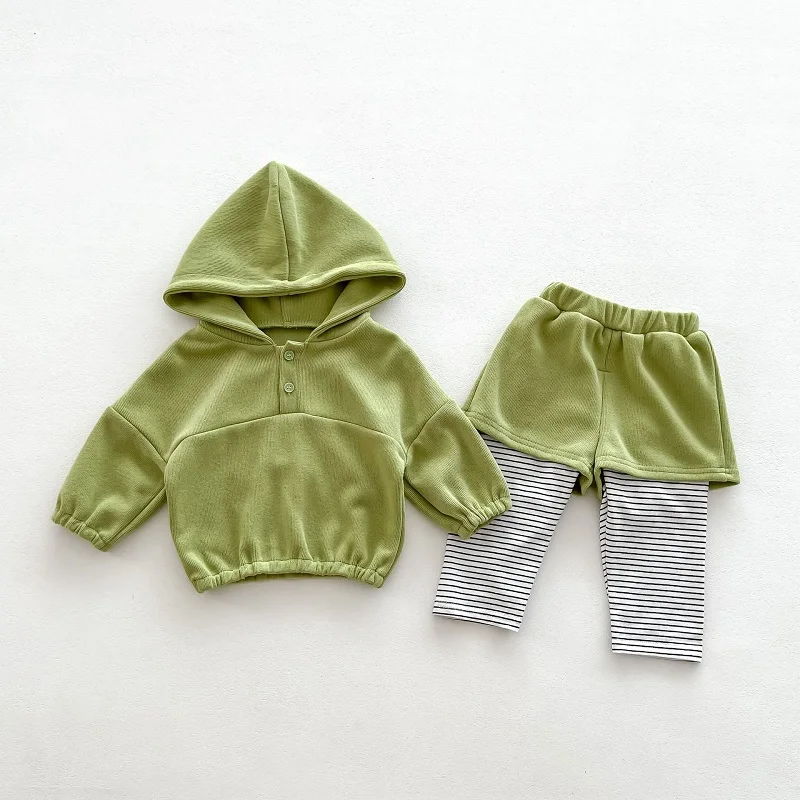 2023 Autumn Newborn Baby Clothing Set 0-3Years Kids Boy Girl Long Sleeve Hooded Sweatshirt Top+Striped Pant 2PCS Outwear Clothes