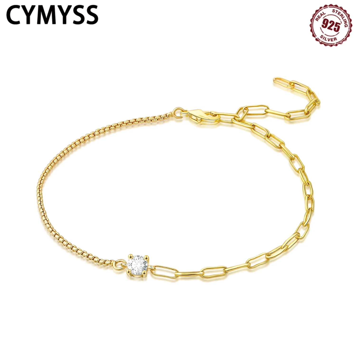 

CYMYSS 2025 New 925 Sterling Silver Left and Right Asymmetrical Zircon Anklet Boutique Birthday Party Jewelry Gift Woman Anklet