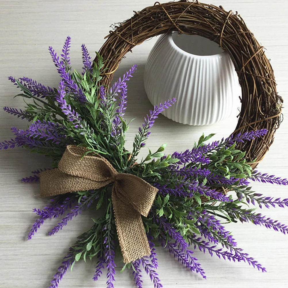 

Artificial Lavender Wreath Pastoral Style Vivid Color Door Hanging Garland Decorative Garland for Wedding Party Wall Ornament