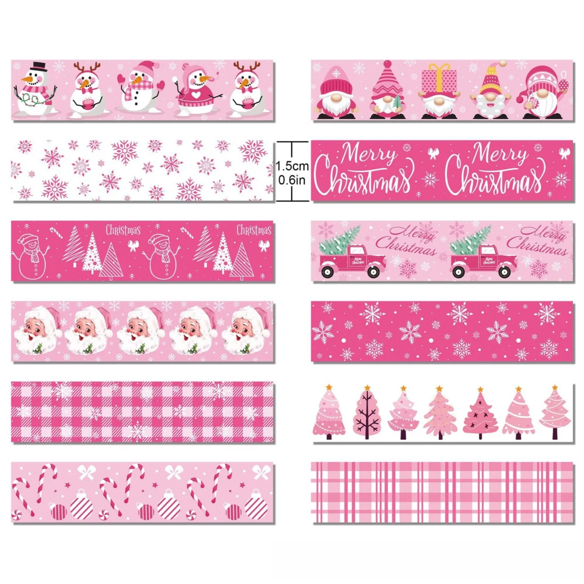 12 small roll/bag, pink cute Christmas and paper tape, small size, suitable for hand ledger office supplies decoration