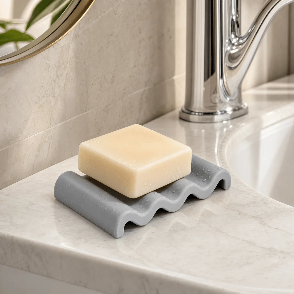 New Marble Pattern Soap Dish Wave Shaped Silicone Soap Holder Water Absorbing Quick Drying Soap Tray Bathroom Sink