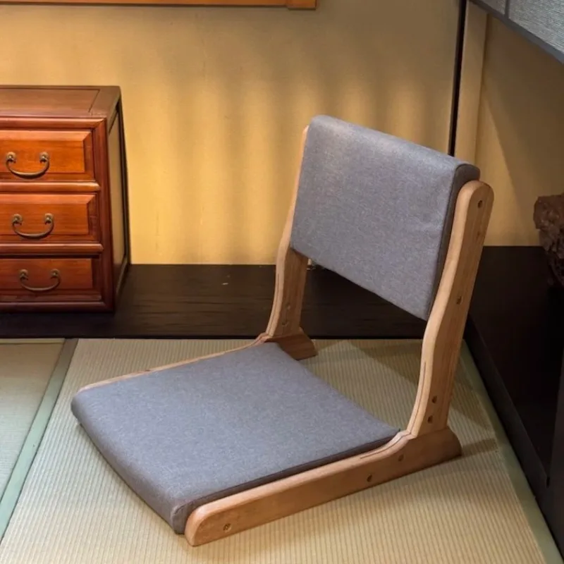 

Folding Tatami Floor Chair Japanese Style Solid Wood Zaisu Chair with Backrest for Bedroom Bay Window Meditation Relaxation