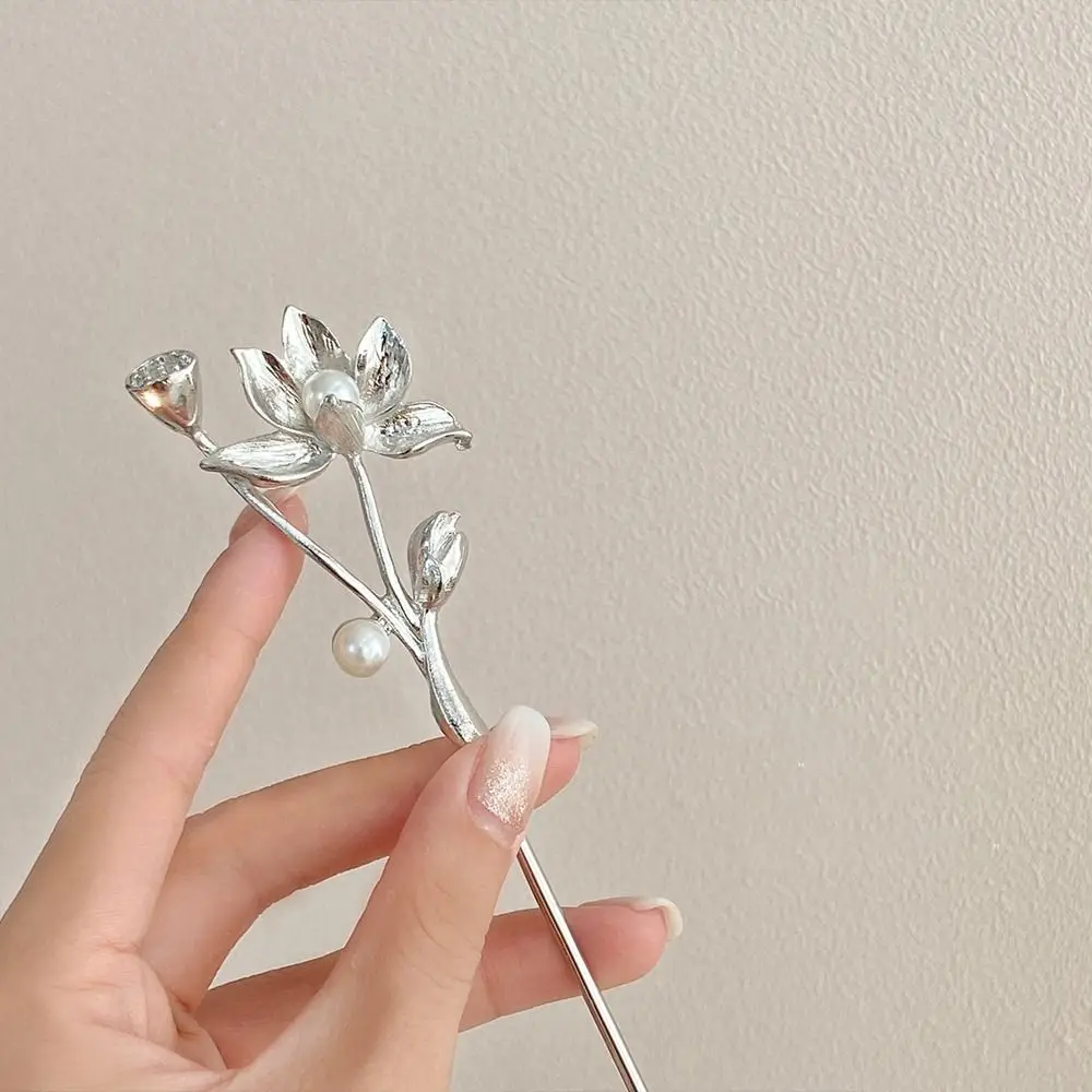 Hairstyle Design Tool Lotus Ancient Headwear Pearl Ancient Style Hairpin Hanfu Hair Sticks Metal Hairpin Chinese Style Headwear