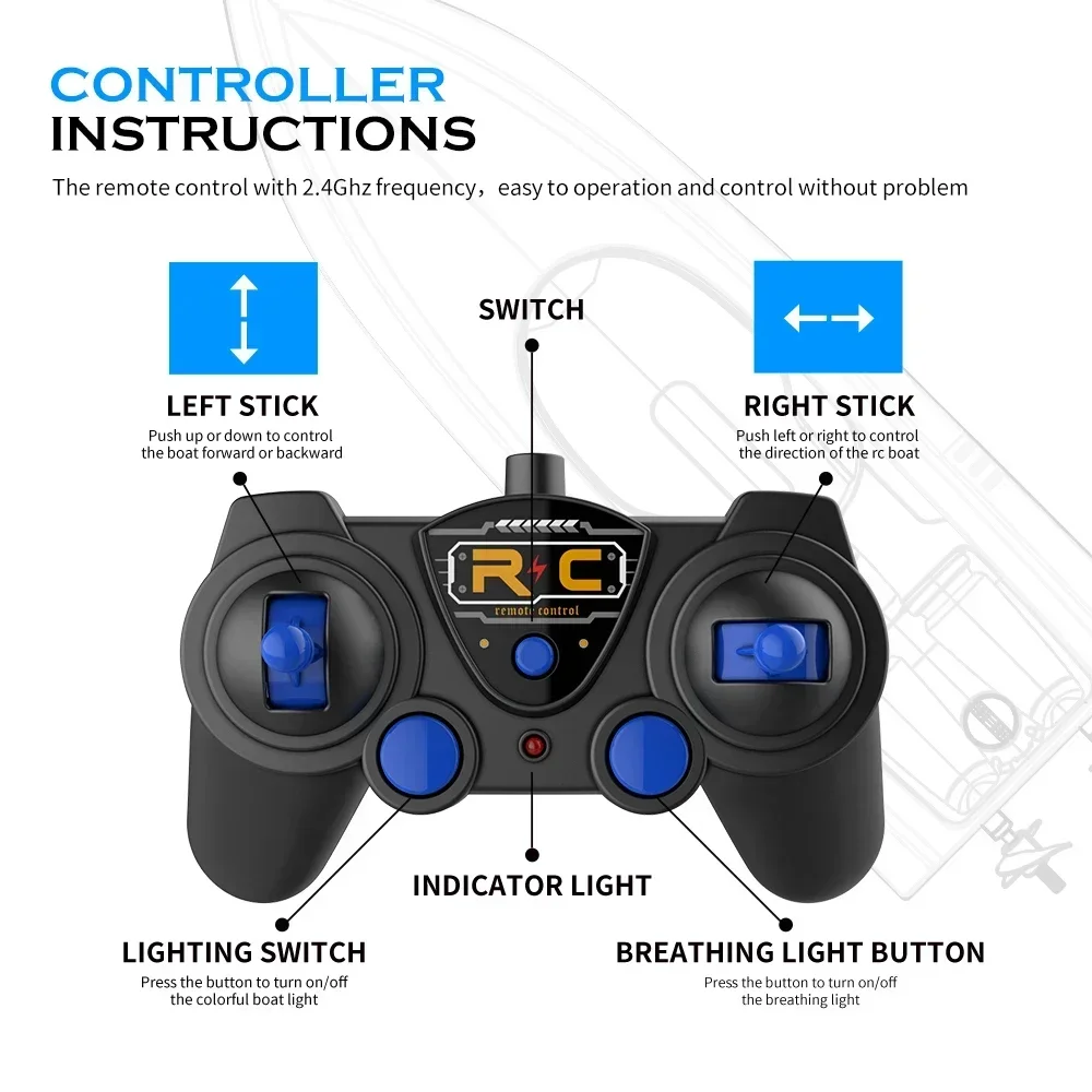 V555 2.4Ghz Verlichting Race Rc Boot 15 Km/h Met Transparante Cover & Helder Led Licht Effect Voor Zwembad Speelgoed